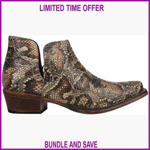 Snip Toe Ankle Booties with Snake Print, Faux Leather, Low Heel
